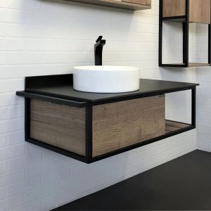 Тумба подвесная Comforty Лиссабон 95 с черной столешницей c раковиной 9111 левая Дуб темный 00-00006269CF Тумба подвесная Comforty Лиссабон 95 с черной столешницей c раковиной 9111 левая Дуб темный 00-00006269CF