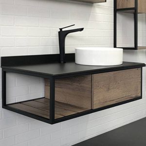 Тумба подвесная Comforty Лиссабон 95 с черной столешницей c раковиной 9111 правая Дуб темный 00-00006558CF Тумба подвесная Comforty Лиссабон 95 с черной столешницей c раковиной 9111 правая Дуб темный 00-00006558CF