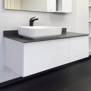 Тумба подвесная Comforty Милан 120 с графитовой столешницей с раковиной T-Y9378 Белый матовый 00-00013784СF