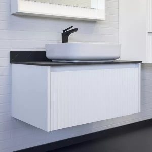 Тумба подвесная Comforty Марсель 90 со столешницей под мрамор Калакатта Блэк c раковиной T-Y9378 Белый матовый 00-00013795CF