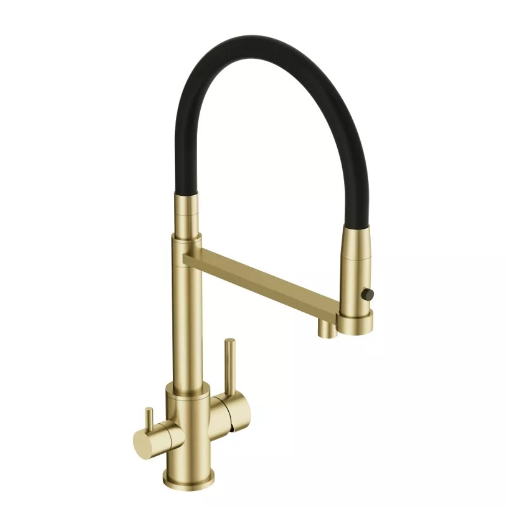 Смеситель для кухни Cersanit Zen с подключением фильтра с гибким изливом Золото матовое 68251