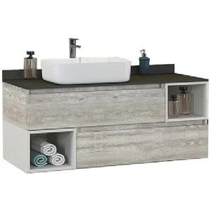 Тумба подвесная Comforty Прага 120 + раковина Дуб белый / Антрацит 00-00004131CF