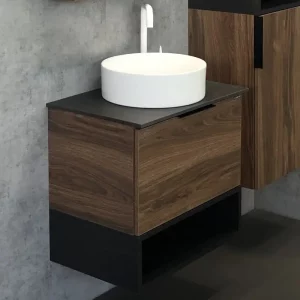 Тумба подвесная Comforty Штутгарт 60 + раковина Дуб темно-коричневый 00-00001698CF