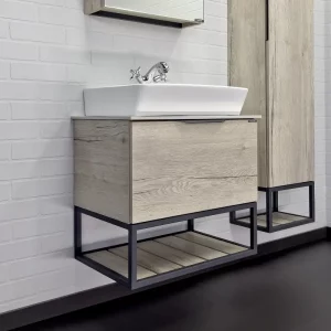 Тумба подвесная Comforty Порто 60 + раковина + белая столешница Дуб дымчатый 00-00011395CF