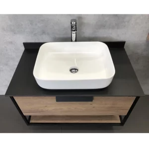 Тумба подвесная Comforty Кёльн 75 + раковина + черная столешница Дуб темный 00004149065CF