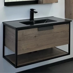 Тумба подвесная Comforty Бонн 91 + раковина Дуб темный 00-00001937CF