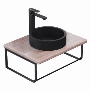 Столешница Uperwood Tanos 70 + раковина Round + кронштейн Черный / Бук светлый