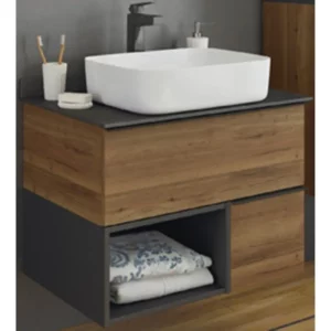 Тумба подвесная Comforty Штутгарт 75 + раковина Дуб темно-коричневый 00-00001884CF