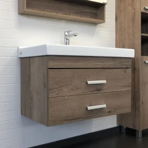 Тумба подвесная Comforty Никосия 80 + раковина Дуб темный 00-00008856CF