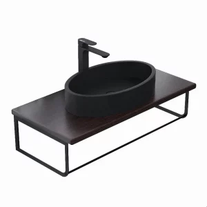 Столешница Uperwood Tanos 90 + раковина Rome + кронштейн Черный / Бук темный