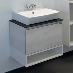 Тумба подвесная Comforty Прага 60 + раковина + антрацитовая столешница Дуб белый 00-00003465