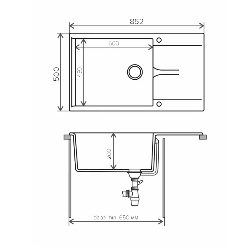 Мойка кухонная Polygran Gals 86,2 444591 Черный матовый Мойка кухонная Polygran Gals 86,2 444591 Черный матовый — изображение 2