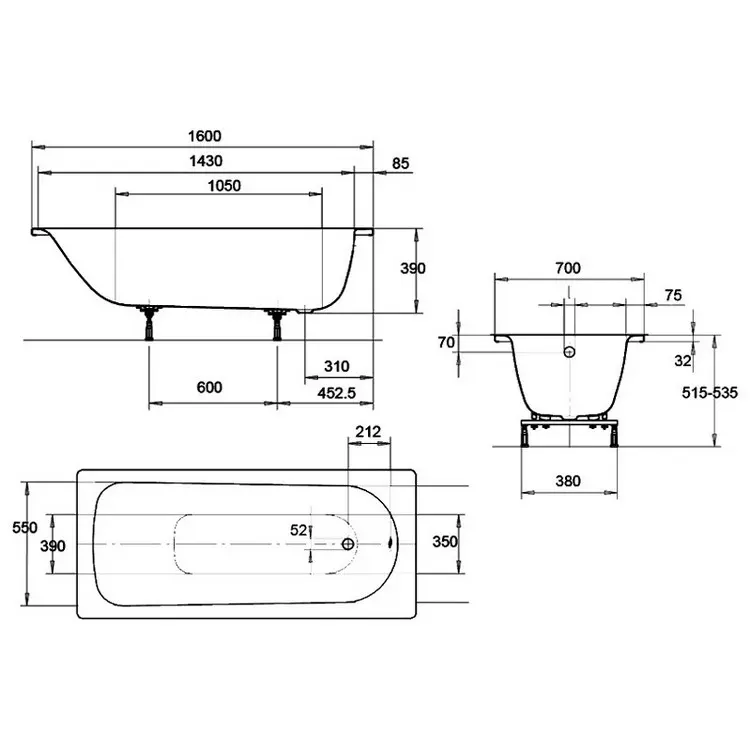 Ванна стальная Kaldewei Eurowa 311-1 160х70 Ванна стальная Kaldewei Eurowa 311-1 160х70 — изображение 2