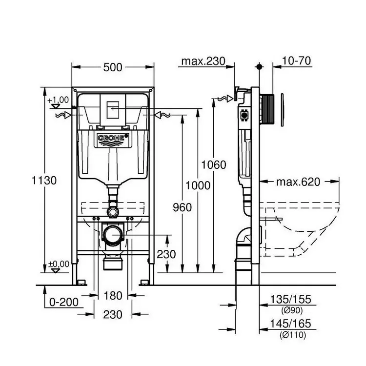 Инсталляция Grohe Rapid SL для подвесного унитаза с клавишей Skate Cosmopolitan Инсталляция Grohe Rapid SL для подвесного унитаза с клавишей Skate Cosmopolitan — изображение 3