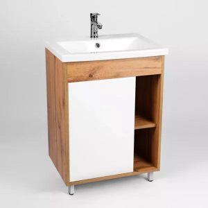 Тумба напольная Viant Бостон 50 с раковиной Como Белый / Дуб Вотан VBOS50CO-T1ST